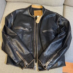 Black Leather Cafe Racer Jacket